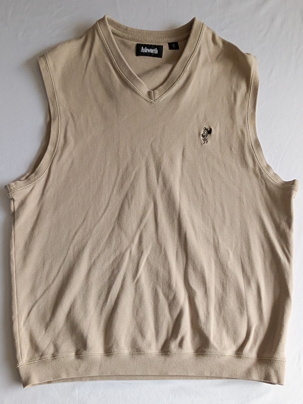 Ashworth Men's Vest Knit Beige Cotton Classic Preppy Golf USA Mens Large